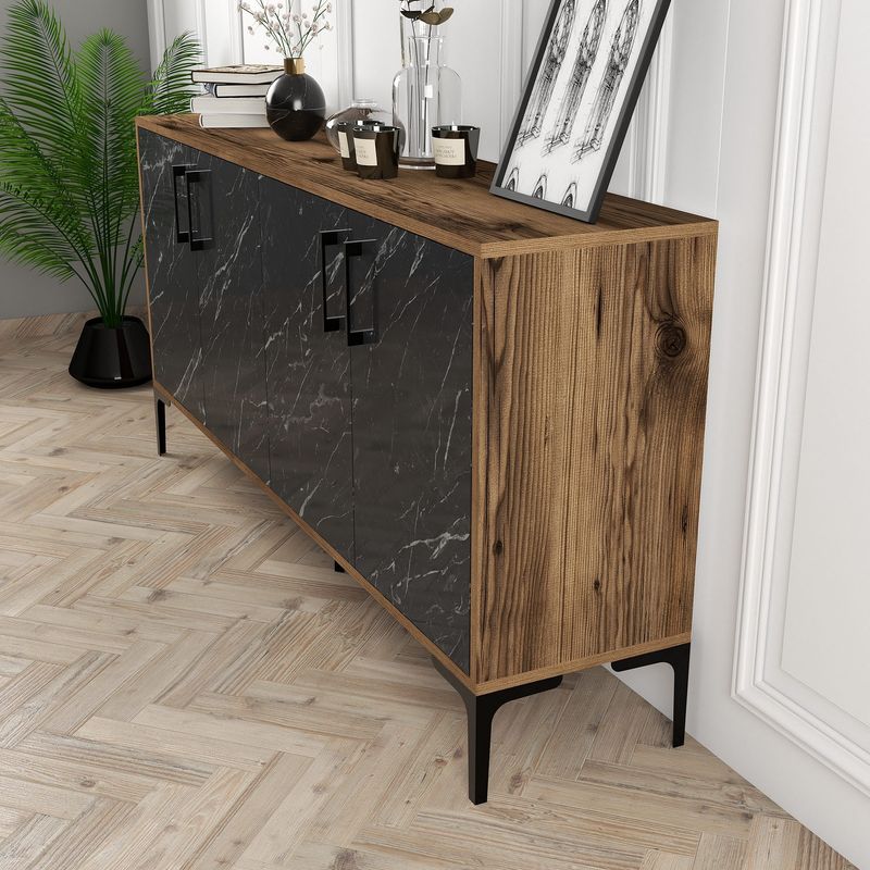 Casa si Gradina - Mobilier - Comode si corpuri - Console - Consola, Hanah Home, pal melaminat, nuc si marmura neagra, 160x35x78 cm - Infinity.ro