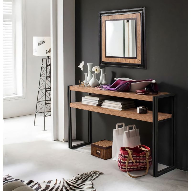 Casa si Gradina - Mobilier - Comode si corpuri - Console - Consola, Hanah Home, pal melaminat, pin atlantic si negru, 140x35x80 cm - Infinity.ro