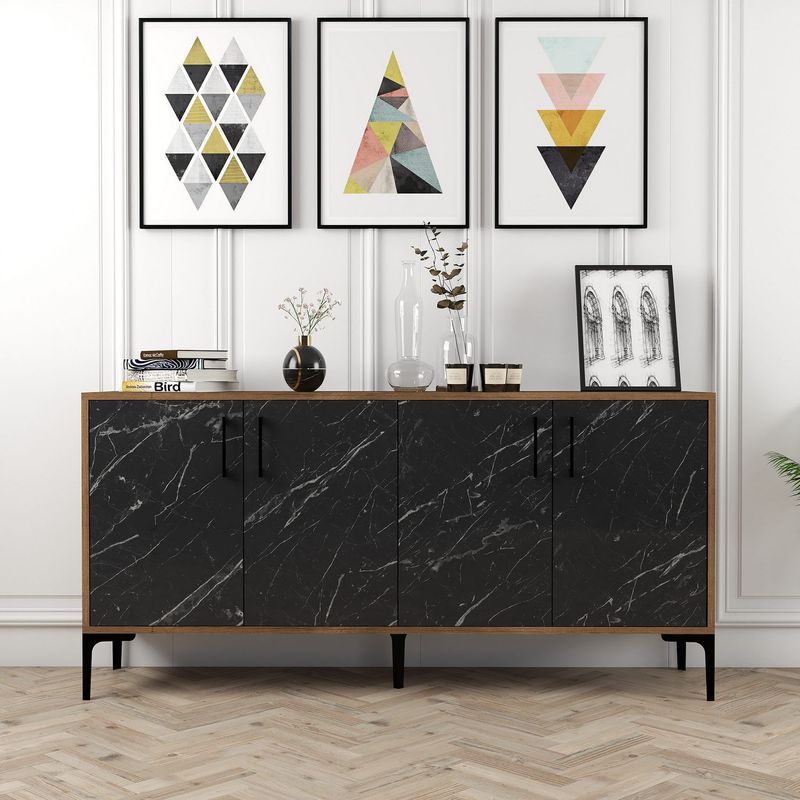 Casa si Gradina - Mobilier - Comode si corpuri - Console - Consola, Hanah Home, pal melaminat, nuc si marmura neagra, 160x35x78 cm - Infinity.ro