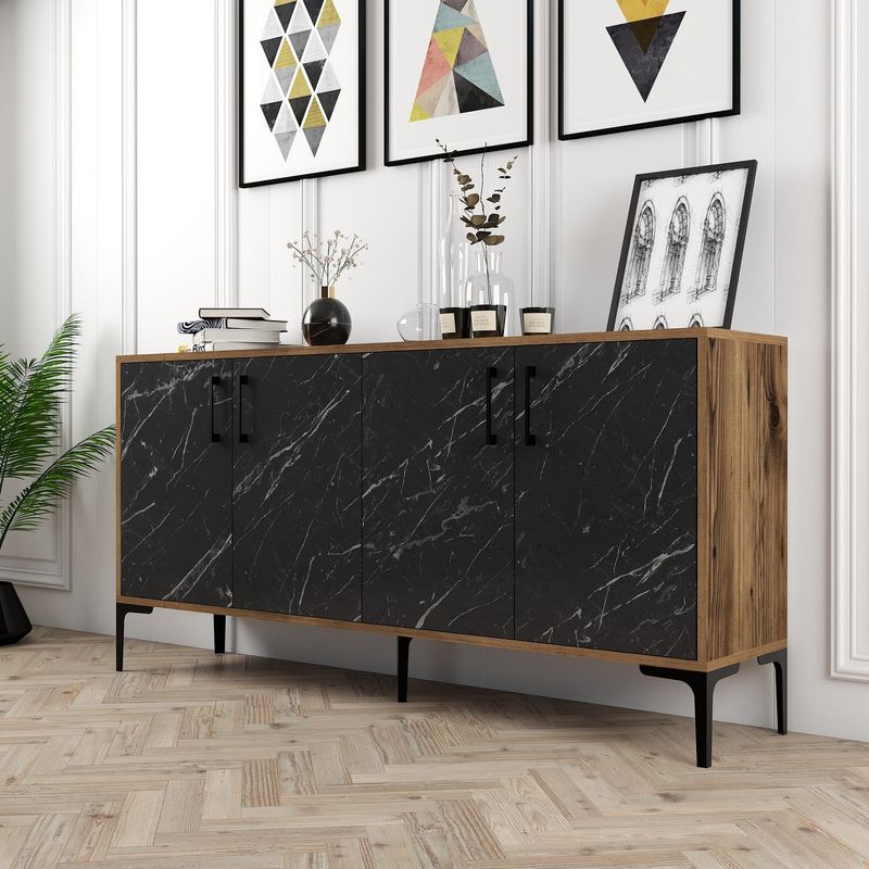 Casa si Gradina - Mobilier - Comode si corpuri - Console - Consola, Hanah Home, pal melaminat, nuc si marmura neagra, 160x35x78 cm - Infinity.ro