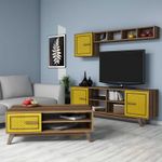 Casa si Gradina - Mobilier - Seturi de mobilier - Seturi living - Set mobilier living, Hanah Home, pal melaminat, nuc si galben, multiple dimensiuni - Infinity.ro