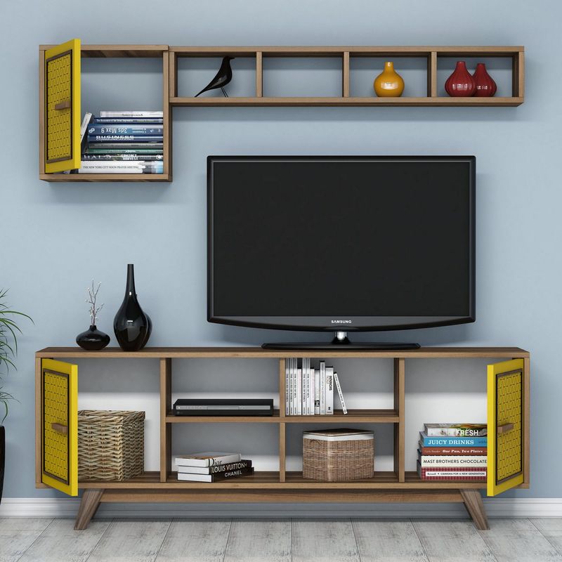 Casa si Gradina - Mobilier - Seturi de mobilier - Seturi living - Set mobilier living, Hanah Home, pal melaminat, nuc si galben, multiple dimensiuni - Infinity.ro
