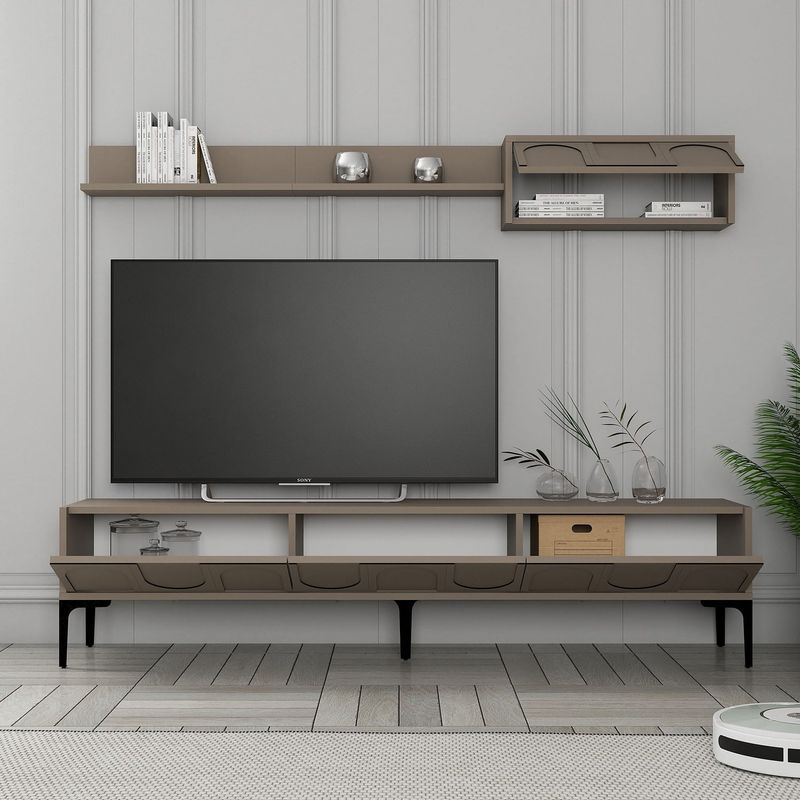 Casa si Gradina - Mobilier - Comode si corpuri - Comode - Comoda tv, Hanah Home, pal melaminat, atlas si negru, 180x42x35 cm - Infinity.ro
