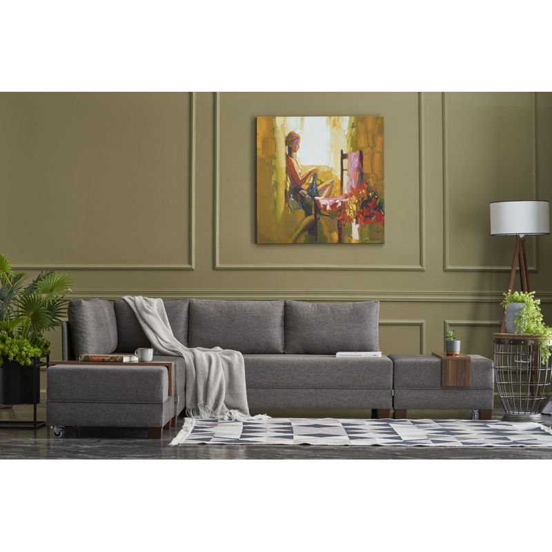 Casa si Gradina - Mobilier - Canapele si coltare - Coltare - Coltar extensibil, Hanah Home, lemn si panouri din fibre, maro, 210x280x70 cm, 825BLC1001 - Infinity.ro