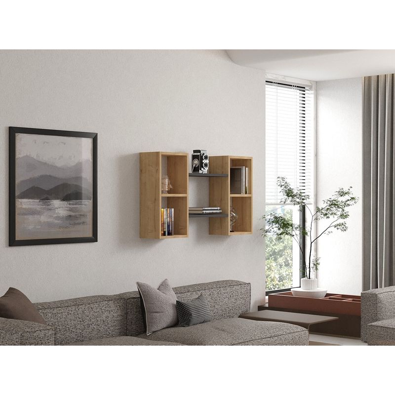 Casa si Gradina - Mobilier - Biblioteci si rafturi - Rafturi - Raft de perete, Hanah Home, pal melaminat, safir si antracit, 105x60x19.6 cm - Infinity.ro