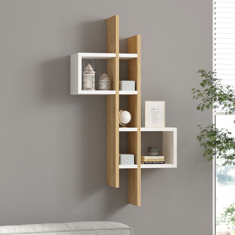 Casa si Gradina - Mobilier - Biblioteci si rafturi - Rafturi - Raft de perete, Hanah Home, pal melaminat, stejar safir si alb, 53.8x19.6x108 cm - Infinity.ro