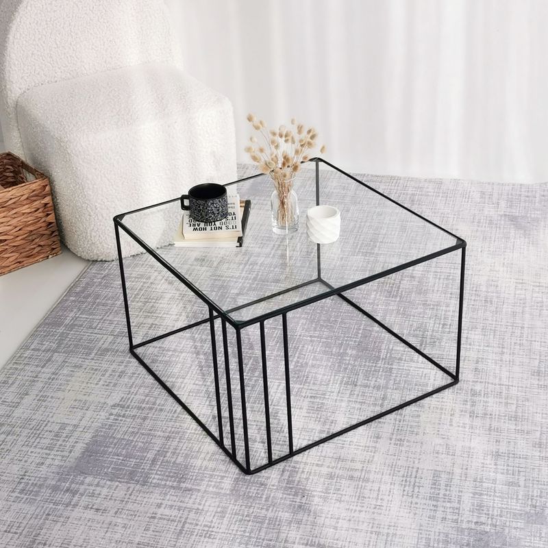 Casa si Gradina - Mobilier - Mese si birouri - Masute de cafea - Masuta de cafea, Hanah Home, sticla securizata si metal, negru, 55x55x36 cm - Infinity.ro