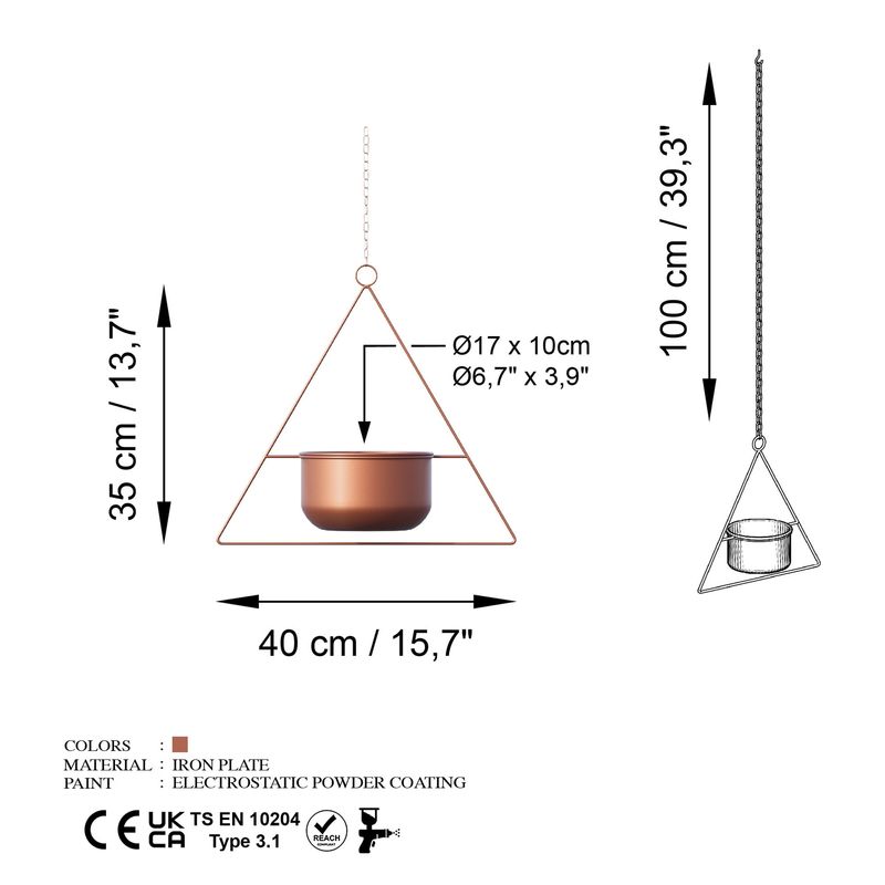 Casa si Gradina - Gradinarit si plante - Plante si ghivece - Ghivece si suporturi - Ghiveci decorativ, Aberto Design, metal, cupru, 35x17x40 cm - Infinity.ro