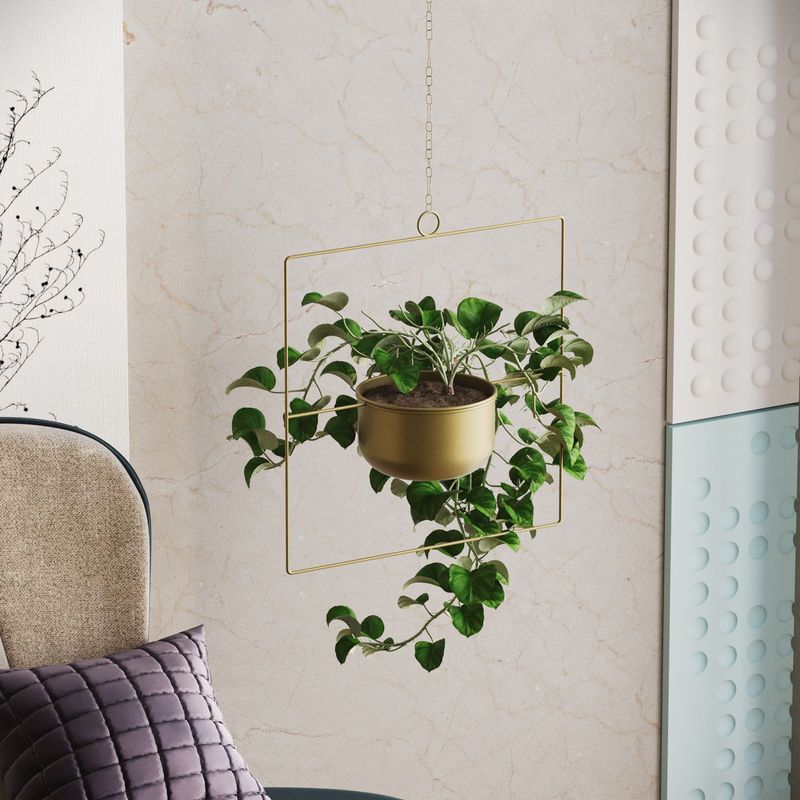 Casa si Gradina - Gradinarit si plante - Plante si ghivece - Ghivece si suporturi - Ghiveci decorativ suspendat, Aberto Design, metal, auriu, 40x40x17 cm, 247HFM1210 - Infinity.ro