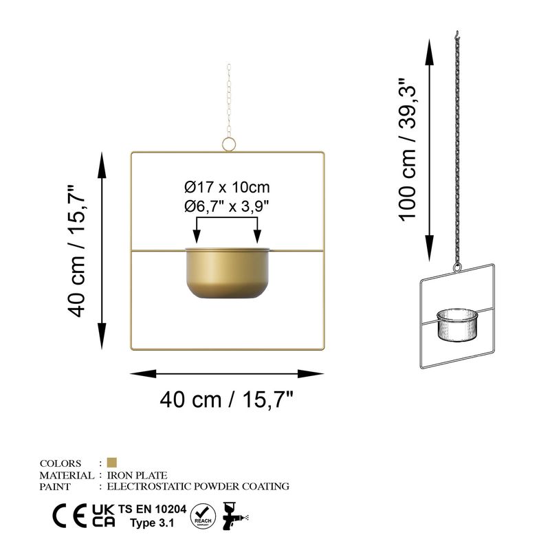 Casa si Gradina - Gradinarit si plante - Plante si ghivece - Ghivece si suporturi - Ghiveci decorativ suspendat, Aberto Design, metal, auriu, 40x40x17 cm, 247HFM1210 - Infinity.ro