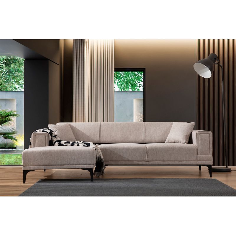 Casa si Gradina - Mobilier - Canapele si coltare - Coltare - Coltar extensibil, Hanah Home, material textil, maro deschis, 250x140x77 cm - Infinity.ro