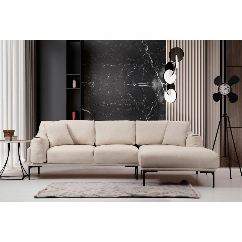 Casa si Gradina - Mobilier - Canapele si coltare - Coltare - Coltar, Hanah Home, lemn fag si pal, crem, 255x150x90 cm - Infinity.ro