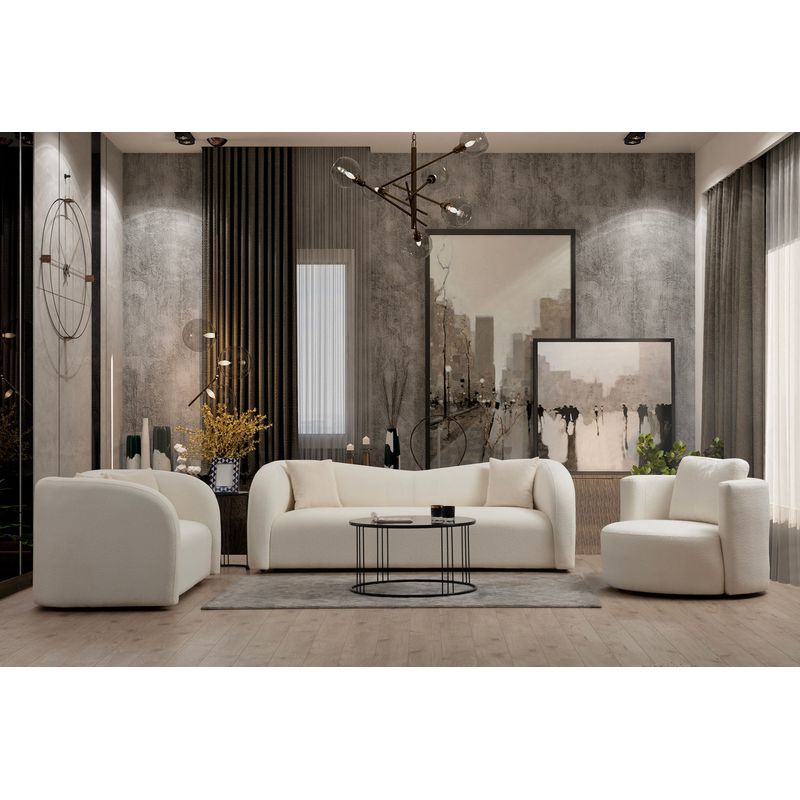 Casa si Gradina - Mobilier - Canapele si coltare - Canapele - Canapea 3 locuri, Hanah Home, lemn fag si pal, crem, 225x76x75 cm - Infinity.ro