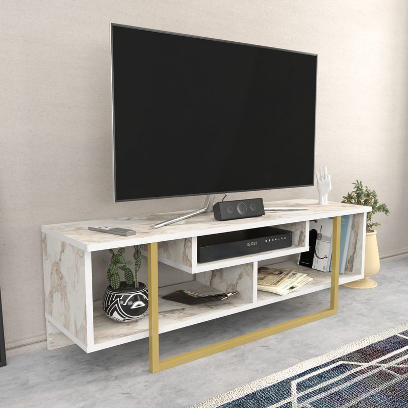Casa si Gradina - Mobilier - Comode si corpuri - Console - Comoda tv, Hanah Home, pal melaminat, alb auriu, 120x35.2x40.2 cm - Infinity.ro
