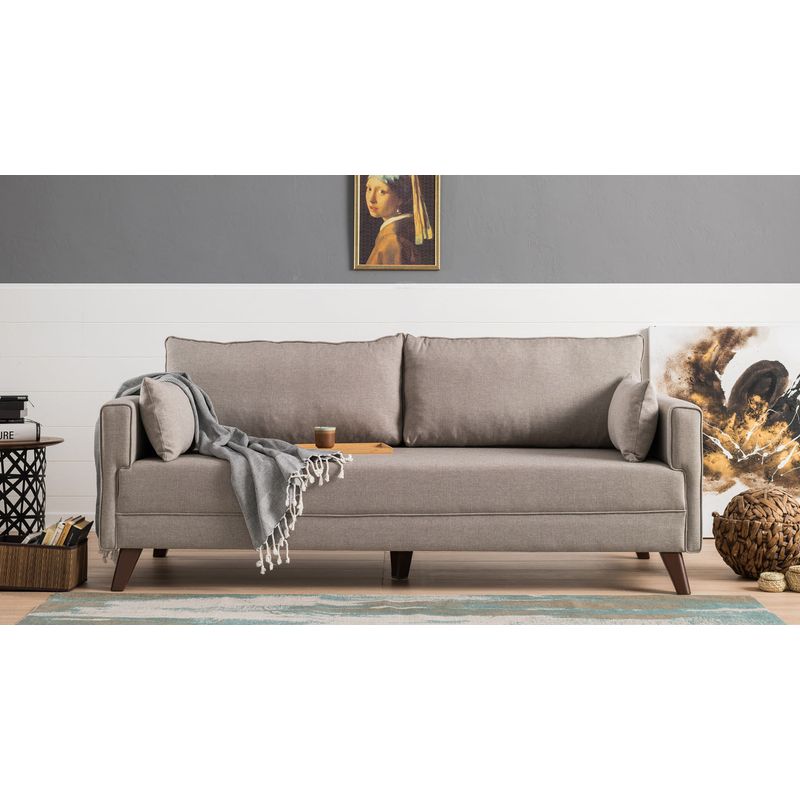 Casa si Gradina - Mobilier - Canapele si coltare - Canapele - Canapea extensibila, Hanah Home, 3 locuri, crem, lemn si mdf, 208x85x81 cm - Infinity.ro