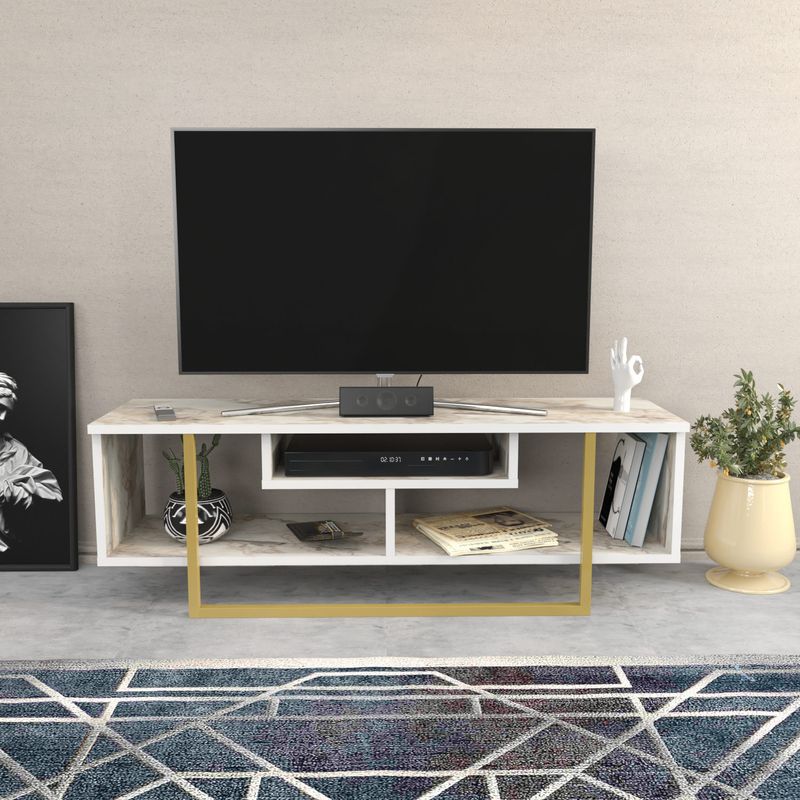 Casa si Gradina - Mobilier - Comode si corpuri - Comode - Comoda tv, Hanah Home, pal melaminat, alb auriu, 120x35.2x40.2 cm - Infinity.ro