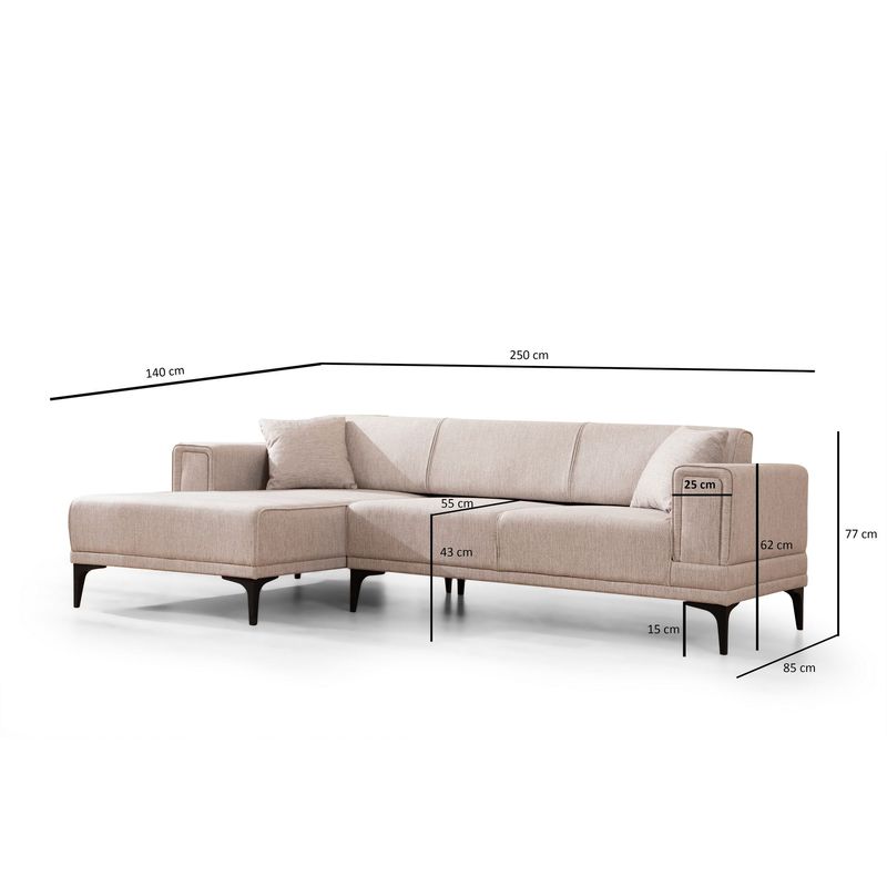 Casa si Gradina - Mobilier - Canapele si coltare - Coltare - Coltar extensibil, Hanah Home, material textil, maro deschis, 250x140x77 cm - Infinity.ro
