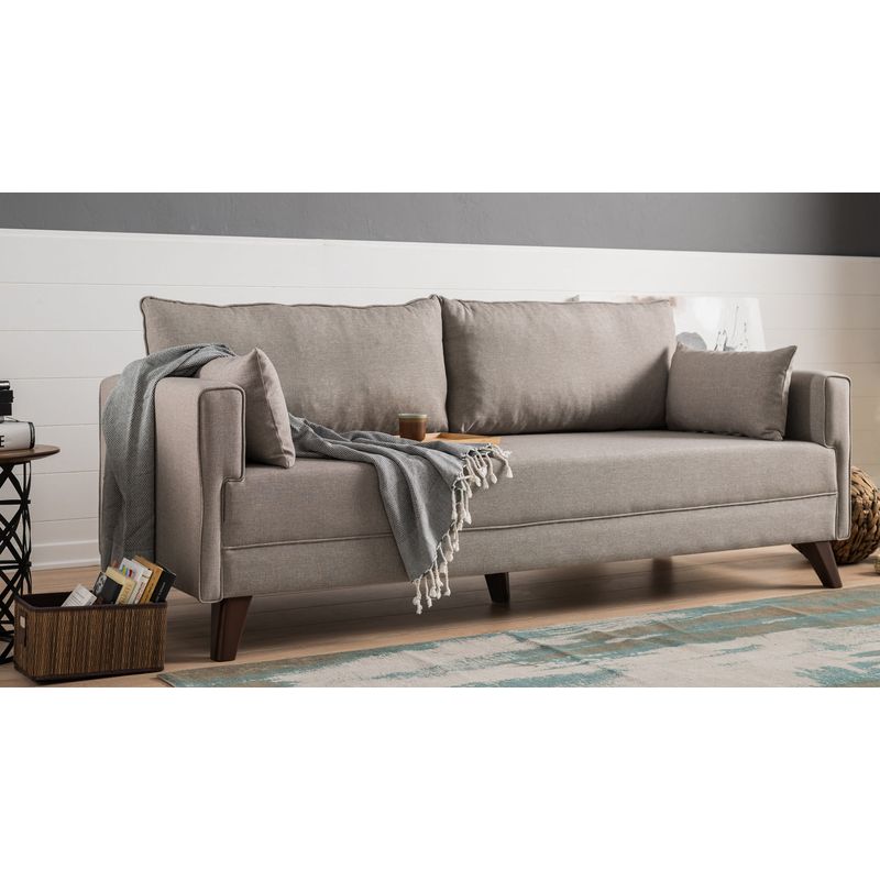 Casa si Gradina - Mobilier - Canapele si coltare - Canapele - Canapea extensibila, Hanah Home, 3 locuri, crem, lemn si mdf, 208x85x81 cm - Infinity.ro