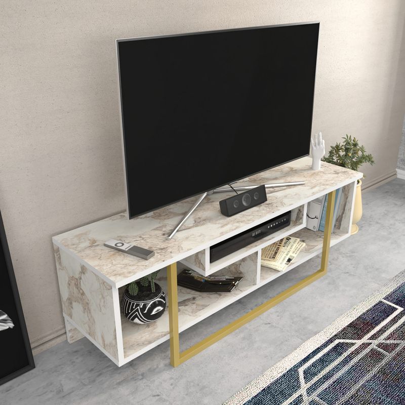 Casa si Gradina - Mobilier - Comode si corpuri - Comode - Comoda tv, Hanah Home, pal melaminat, alb auriu, 120x35.2x40.2 cm - Infinity.ro