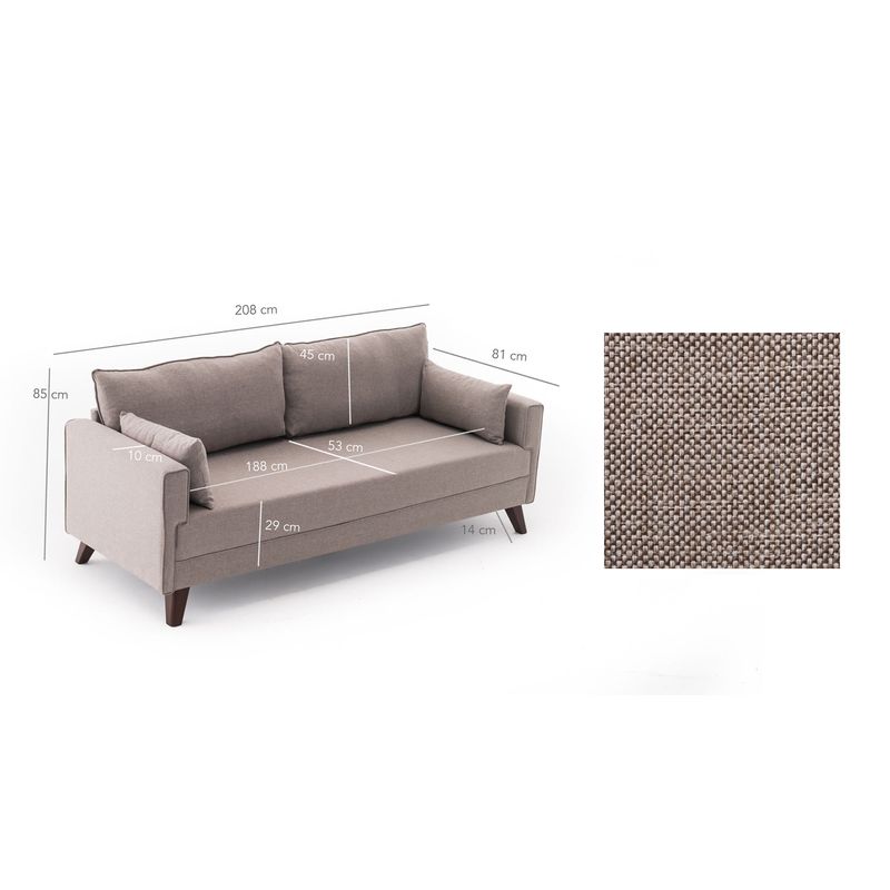 Casa si Gradina - Mobilier - Canapele si coltare - Canapele - Canapea extensibila, Hanah Home, 3 locuri, crem, lemn si mdf, 208x85x81 cm - Infinity.ro