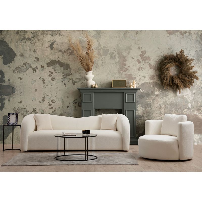 Casa si Gradina - Mobilier - Canapele si coltare - Canapele - Canapea 3 locuri, Hanah Home, lemn fag si pal, crem, 225x76x75 cm - Infinity.ro