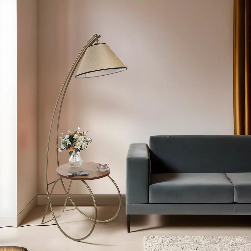 Casa si Gradina - Corpuri si surse de iluminat - Veioze si lampi - Lampadare - Lampadar, Opviq, metal, auriu si nuc, 64x35x165 cm, 534LUN4554 - Infinity.ro