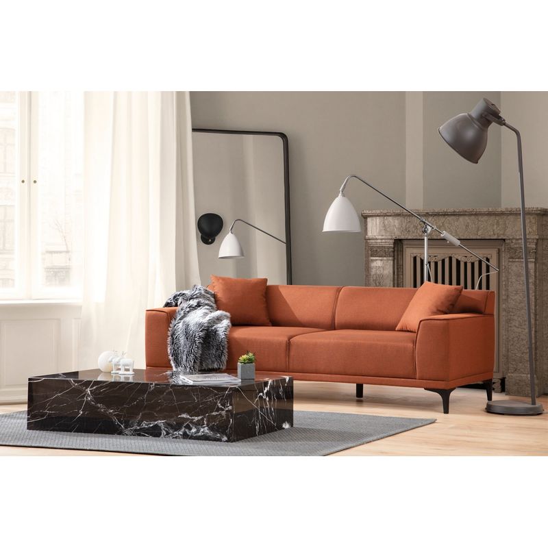 Casa si Gradina - Mobilier - Canapele si coltare - Canapele - Canapea 3 locuri, Hanah Home, lemn fag si pal, portocaliu, 215x87x86 cm - Infinity.ro