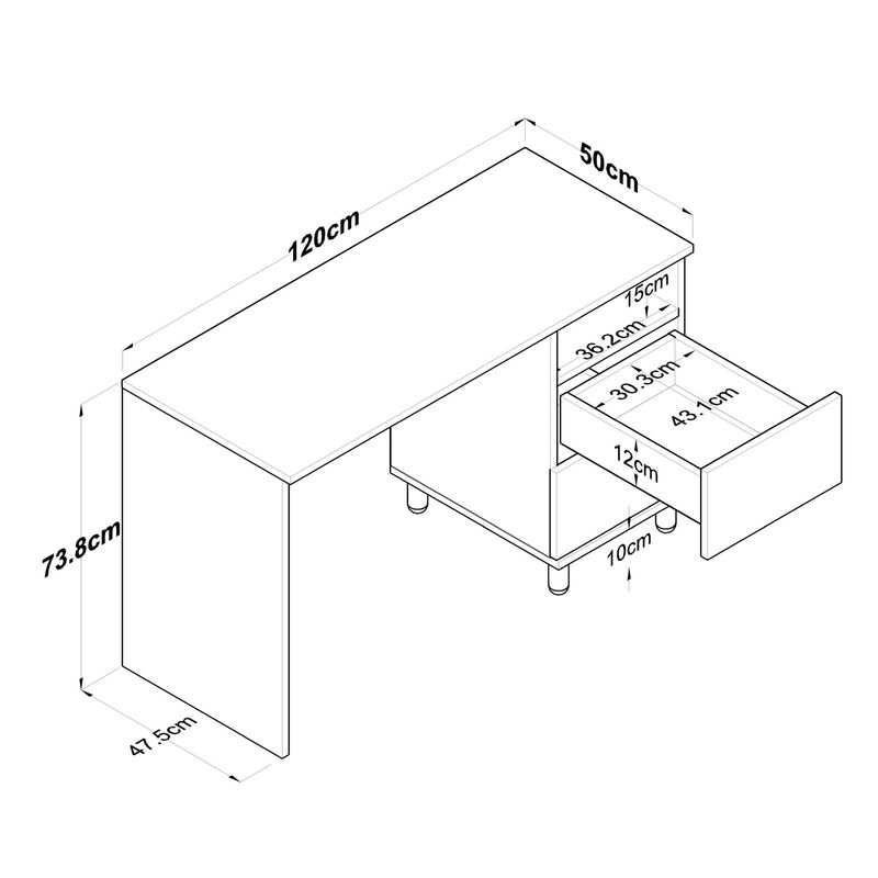 Casa si Gradina - Mobilier - Mese si birouri - Birouri - Birou, Hanah Home, pal melaminat, nuc alb, 120x50x73.8 cm - Infinity.ro
