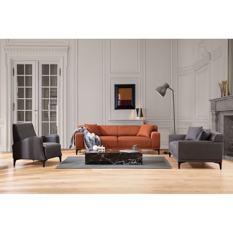 Casa si Gradina - Mobilier - Canapele si coltare - Canapele - Canapea 3 locuri, Hanah Home, lemn fag si pal, portocaliu, 215x87x86 cm - Infinity.ro