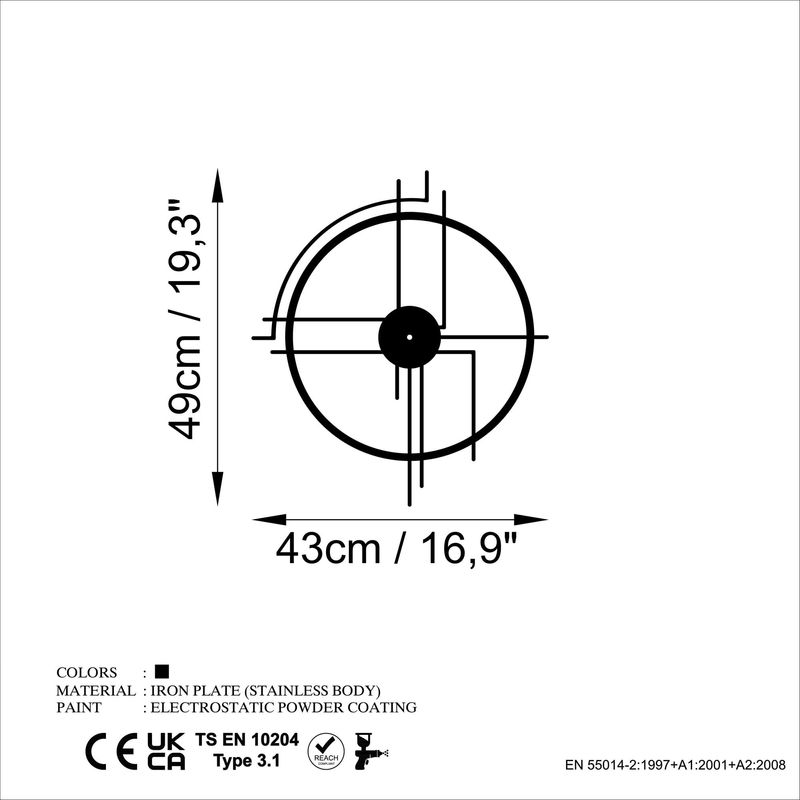 Casa si Gradina - Decoratiuni - Ceasuri - Ceas de perete decorativ, Wallxpert, metal, negru, 49x43 cm - Infinity.ro