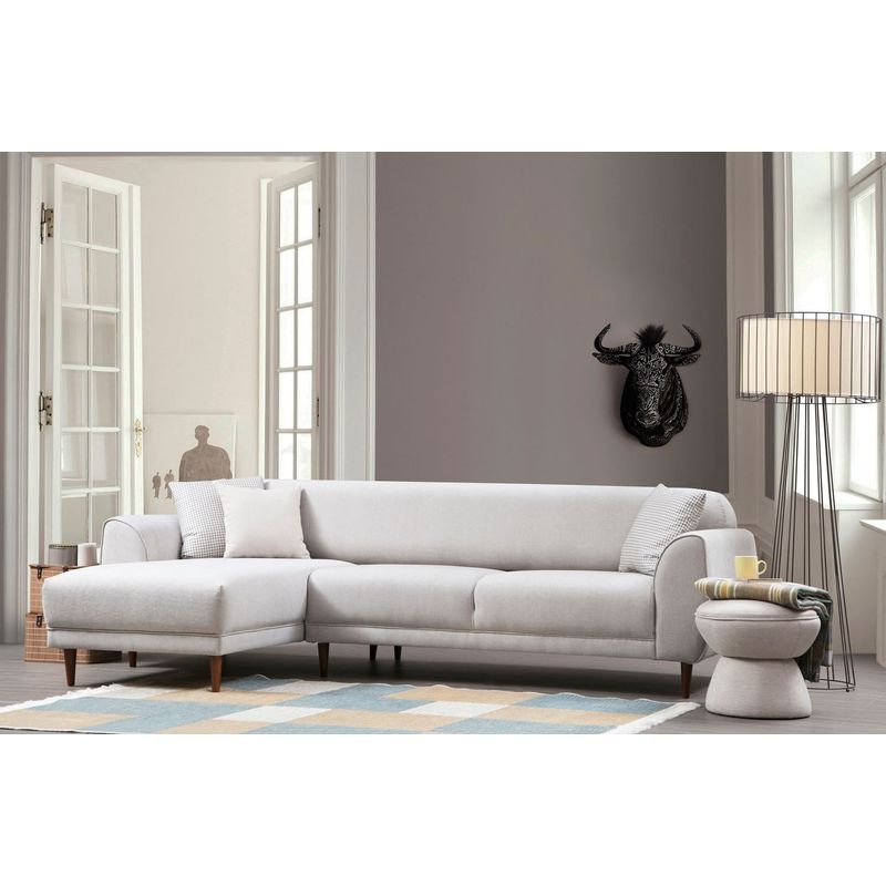 Casa si Gradina - Mobilier - Canapele si coltare - Coltare - Coltar extensibil, Hanah Home, lemn fag si pal, bej, 287x169x96 cm - Infinity.ro