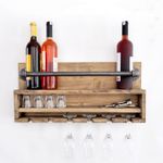 Casa si Gradina - Bucatarie si vesela - Accesorii bar - Suporturi bauturi - Raft cu tevi, Hanah Home, lemn de molid si metal, nuc si negru, 60x28x11 cm - Infinity.ro