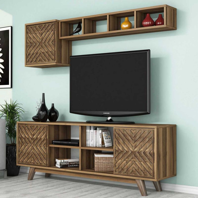 Casa si Gradina - Mobilier - Comode si corpuri - Comode - Comoda tv, Hanah Home, pal melaminat, nuc, 160x35x56.2 cm, 845HCT3069 - Infinity.ro