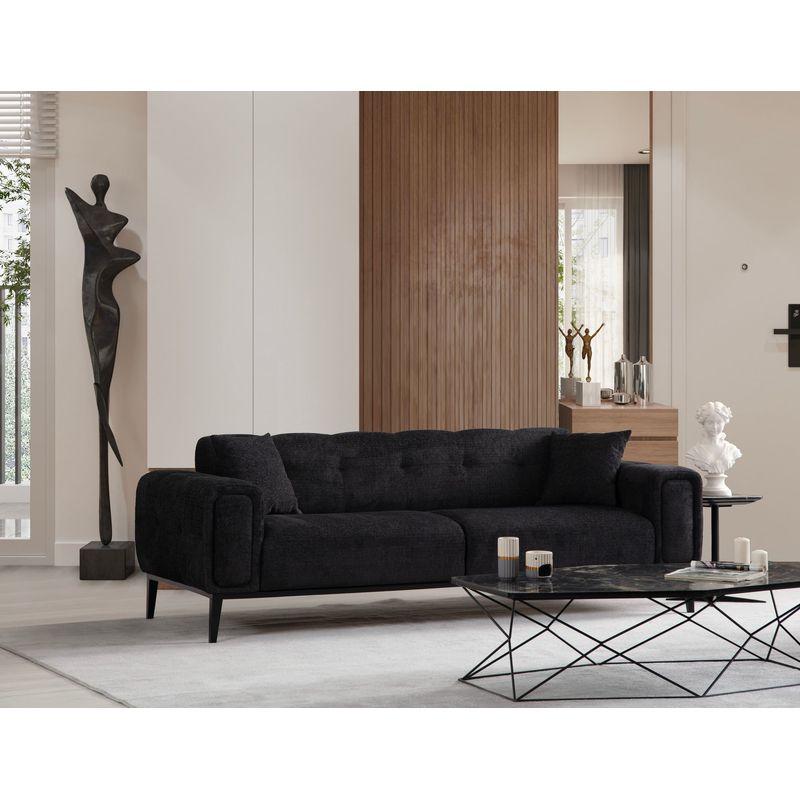 Casa si Gradina - Mobilier - Canapele si coltare - Canapele - Canapea extensibila 3 locuri, Hanah Home, lemn fag si PAL, negru, 225x92x76 cm - Infinity.ro