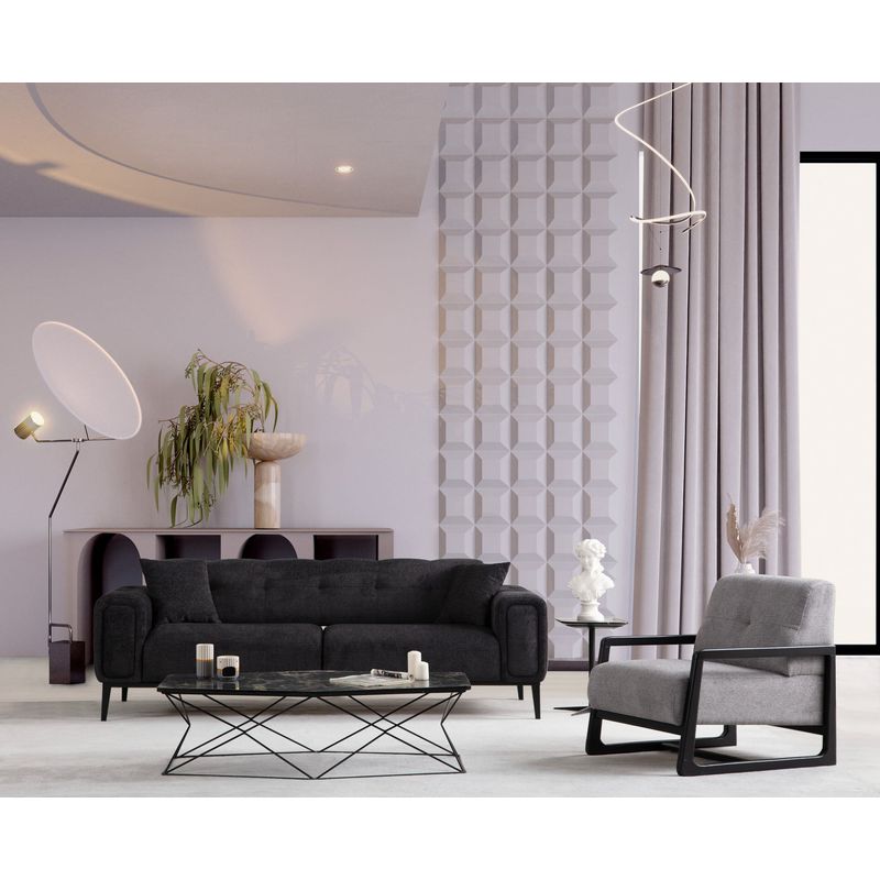 Casa si Gradina - Mobilier - Canapele si coltare - Canapele - Canapea extensibila 3 locuri, Hanah Home, lemn fag si PAL, negru, 225x92x76 cm - Infinity.ro