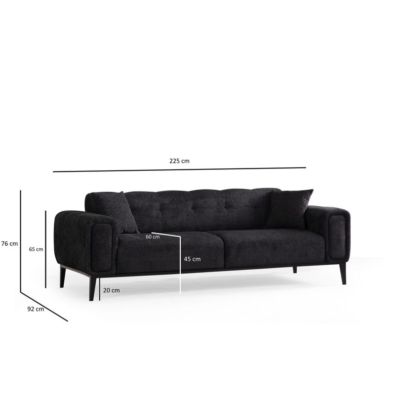 Casa si Gradina - Mobilier - Canapele si coltare - Canapele - Canapea extensibila 3 locuri, Hanah Home, lemn fag si PAL, negru, 225x92x76 cm - Infinity.ro