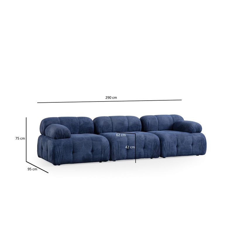 Casa si Gradina - Mobilier - Canapele si coltare - Canapele - Canapea 3 locuri, Atelier Del Sofa, 100% poliester, albastru inchis, 290x95x75 cm - Infinity.ro