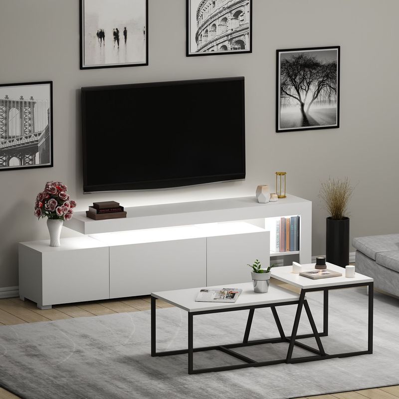 Casa si Gradina - Mobilier - Seturi de mobilier - Seturi living - Set living, Hanah Home, pal melaminat, alb, stand tv 192x53x37 cm, masute 88x38x50 cm si 57x45x55 cm - Infinity.ro