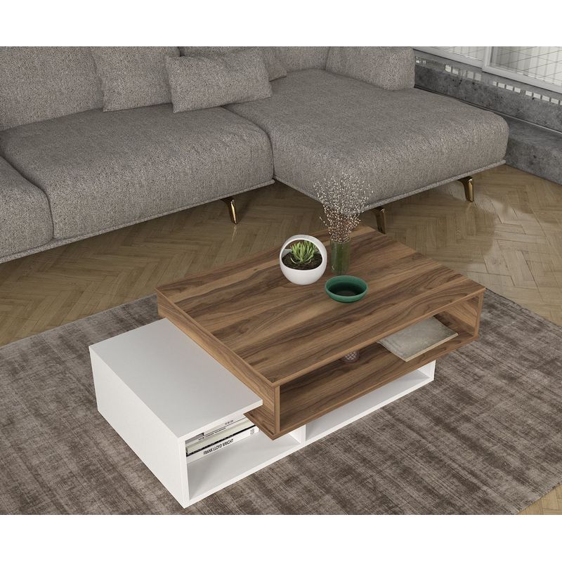 Casa si Gradina - Mobilier - Mese si birouri - Masute de cafea - Masuta de cafea, Hanah Home, pal melaminat, alb si nuc, 105x60x32 cm - Infinity.ro