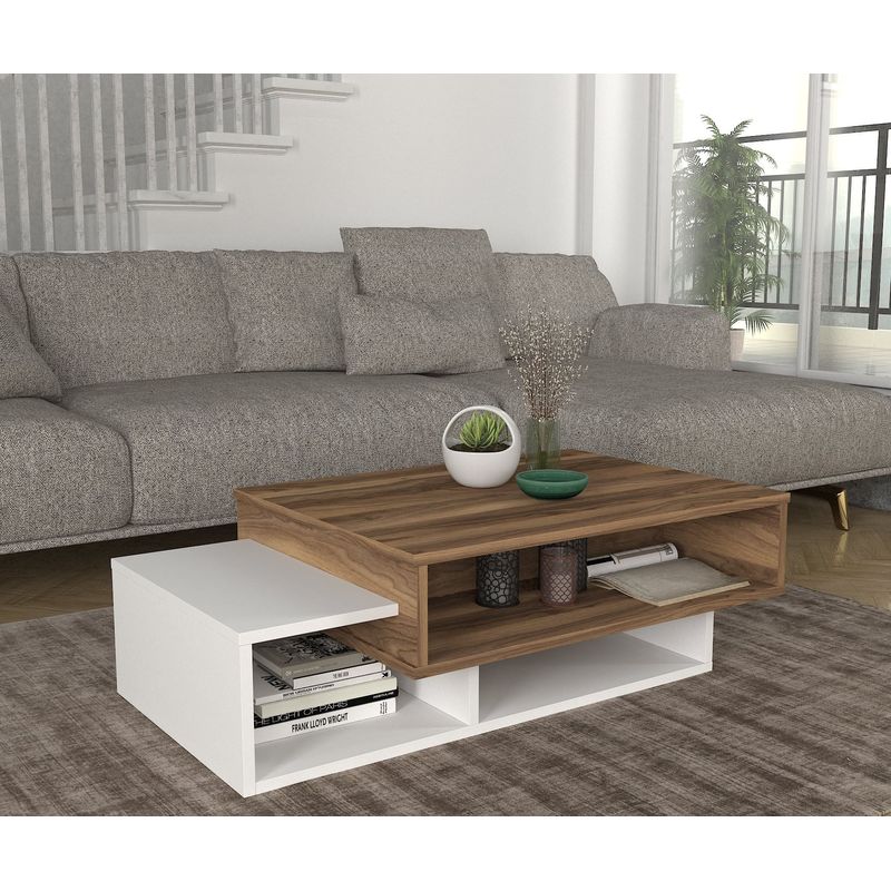 Casa si Gradina - Mobilier - Mese si birouri - Masute de cafea - Masuta de cafea, Hanah Home, pal melaminat, alb si nuc, 105x60x32 cm - Infinity.ro