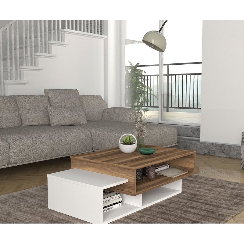 Casa si Gradina - Mobilier - Mese si birouri - Masute de cafea - Masuta de cafea, Hanah Home, pal melaminat, alb si nuc, 105x60x32 cm - Infinity.ro