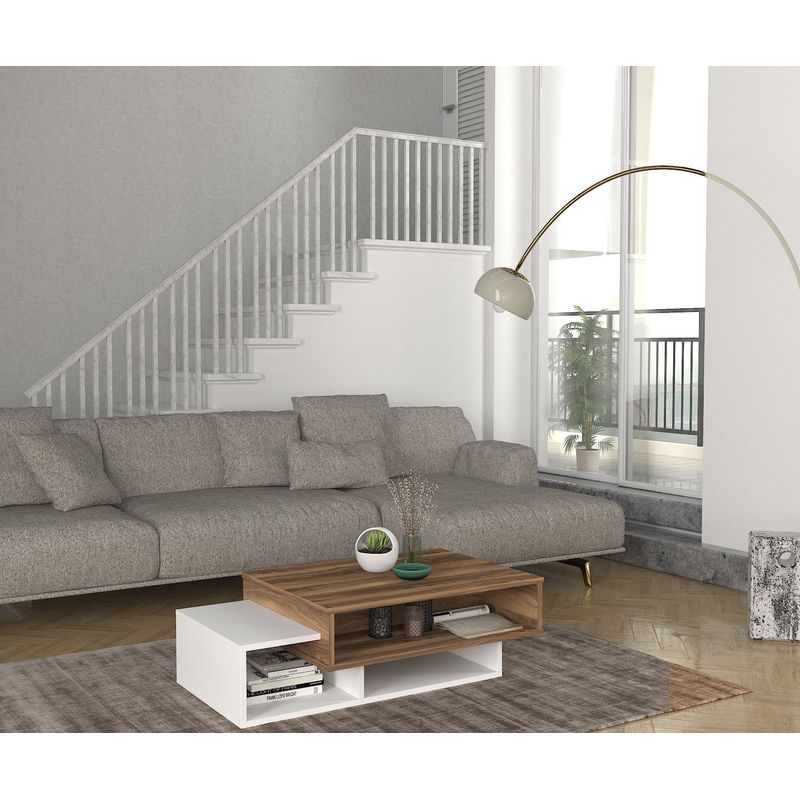 Casa si Gradina - Mobilier - Mese si birouri - Masute de cafea - Masuta de cafea, Hanah Home, pal melaminat, alb si nuc, 105x60x32 cm - Infinity.ro