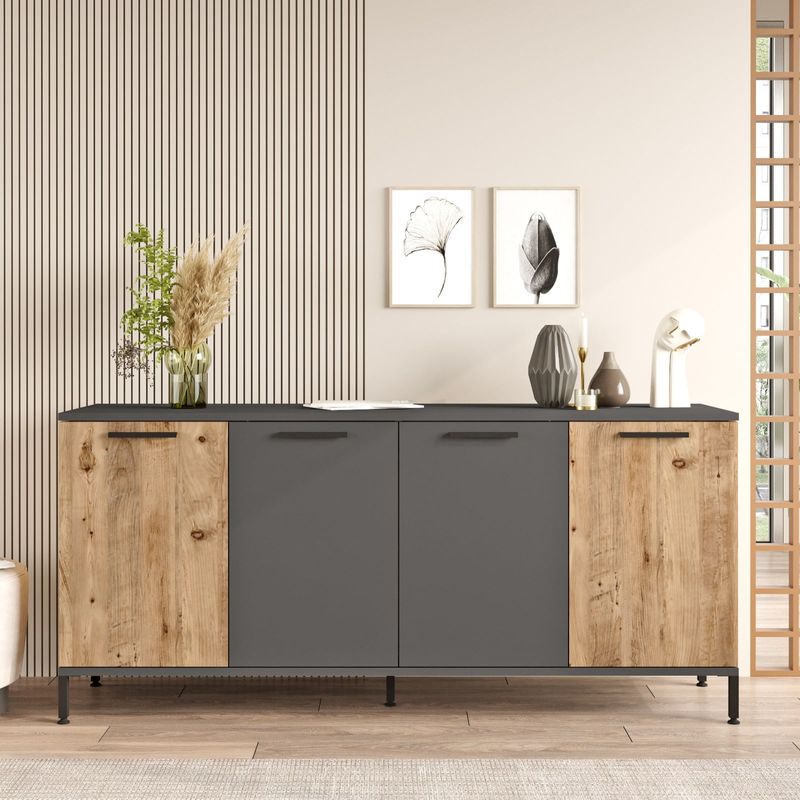 Casa si Gradina - Mobilier - Comode si corpuri - Console - Consola, Hanah Home, panou aglomerat melaminat, pin atlantic si antracit, 160x40x71.8 cm - Infinity.ro