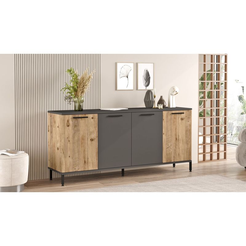 Casa si Gradina - Mobilier - Comode si corpuri - Console - Consola, Hanah Home, panou aglomerat melaminat, pin atlantic si antracit, 160x40x71.8 cm - Infinity.ro