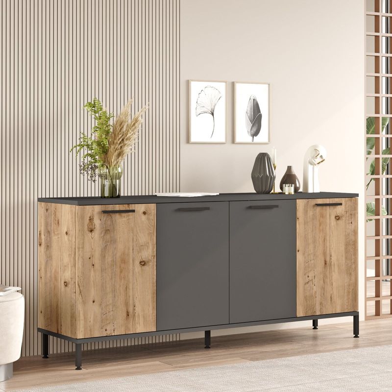 Casa si Gradina - Mobilier - Comode si corpuri - Console - Consola, Hanah Home, panou aglomerat melaminat, pin atlantic si antracit, 160x40x71.8 cm - Infinity.ro