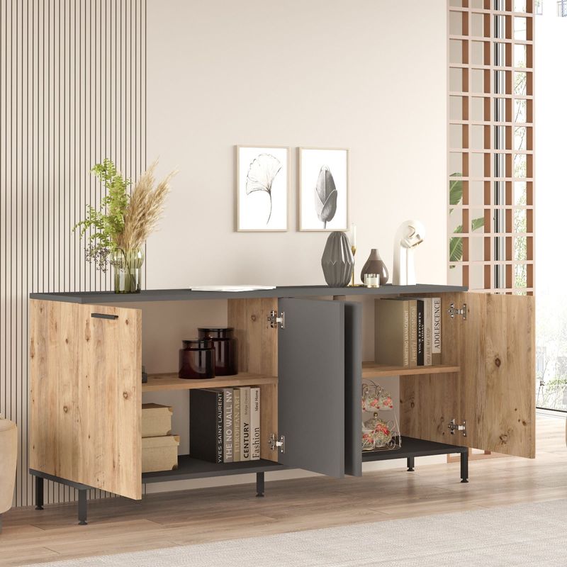 Casa si Gradina - Mobilier - Comode si corpuri - Console - Consola, Hanah Home, panou aglomerat melaminat, pin atlantic si antracit, 160x40x71.8 cm - Infinity.ro
