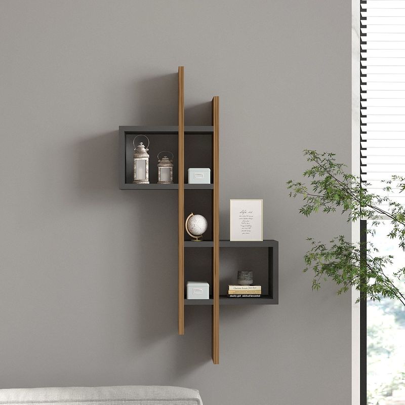 Casa si Gradina - Mobilier - Biblioteci si rafturi - Etajere - Etajera de perete, Hanah Home, pal melaminat, stejar si antracit, 53.8x19.6x108 cm - Infinity.ro