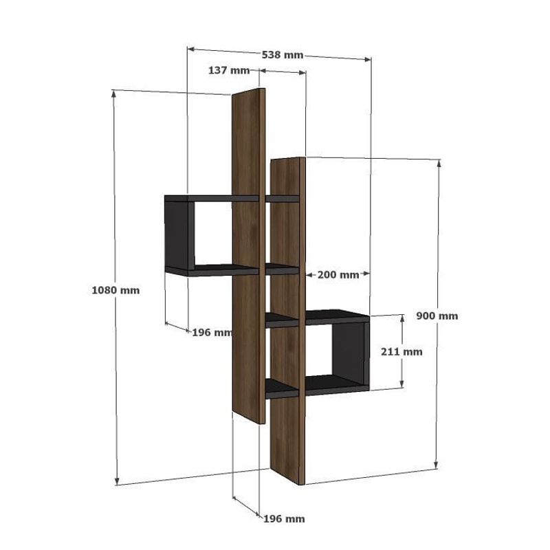 Casa si Gradina - Mobilier - Biblioteci si rafturi - Etajere - Etajera de perete, Hanah Home, pal melaminat, stejar si antracit, 53.8x19.6x108 cm - Infinity.ro