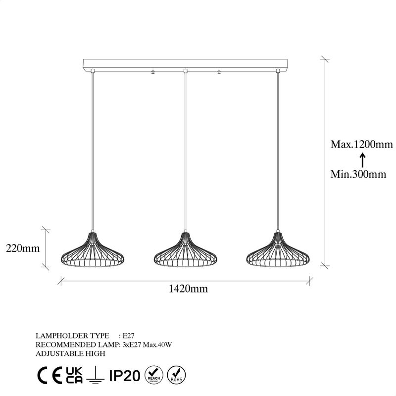Casa si Gradina - Corpuri si surse de iluminat - Lustre si pendule - Lustra, Opviq, metal, negru antique, 148x36x30-120 cm - Infinity.ro