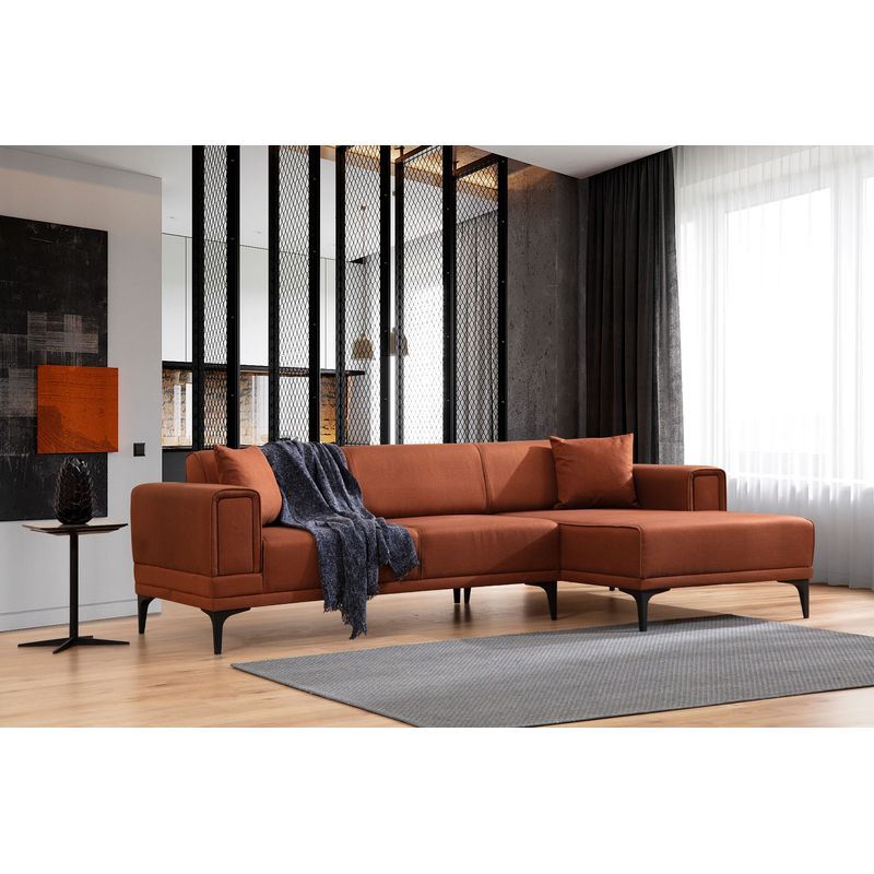 Casa si Gradina - Mobilier - Canapele si coltare - Coltare - Coltar extensibil, Hanah Home, lemn fag si pal, rosu tigla, 250x140x85 cm - Infinity.ro